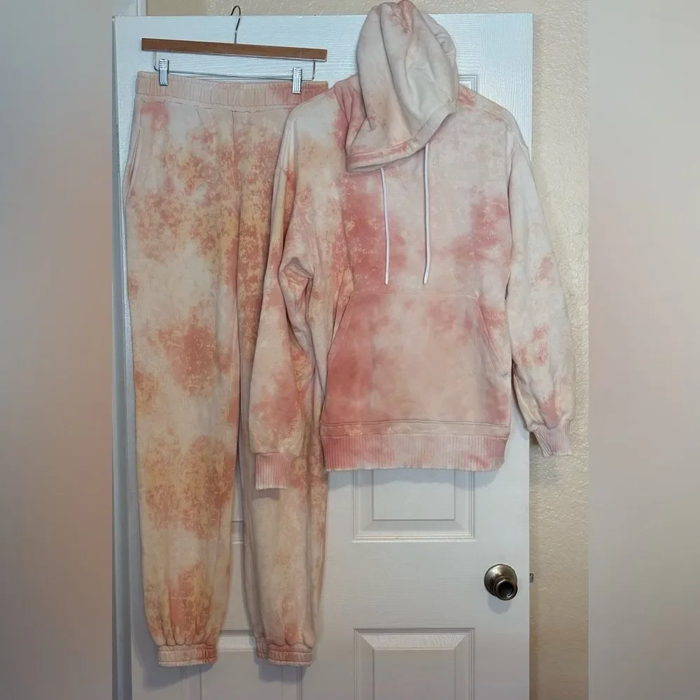 *SET* Cotton Citizen Dahlia Tie Dye Pink Cream Hoodie & Pants Matching Set M